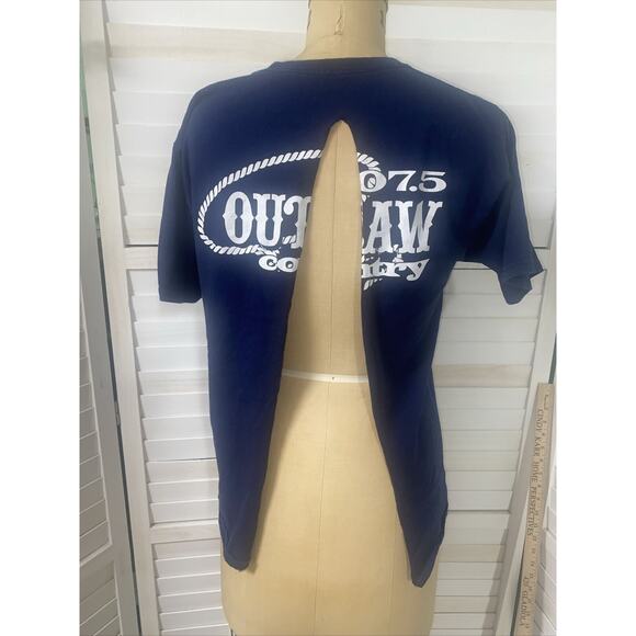 George Strait “Strait Country” Navy T Shirt Women’s Back Scissored Sz Small - Picture 2 of 5